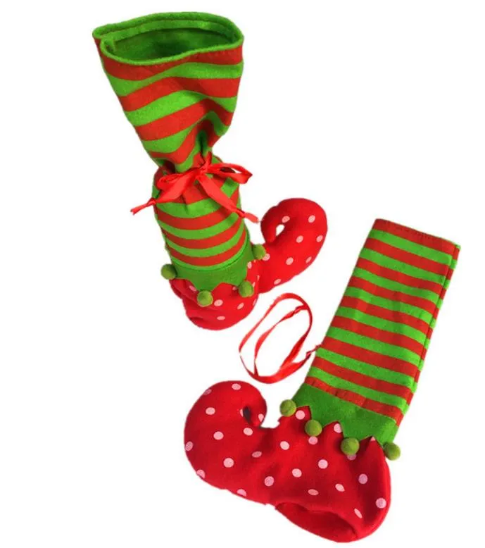 Calzini da elfo natalizio Regali di caramelle Borsa Tote Dolce riempitivo calze Decorazioni l'albero di Natale La copertura della bottiglia di vino decora le forniture festive