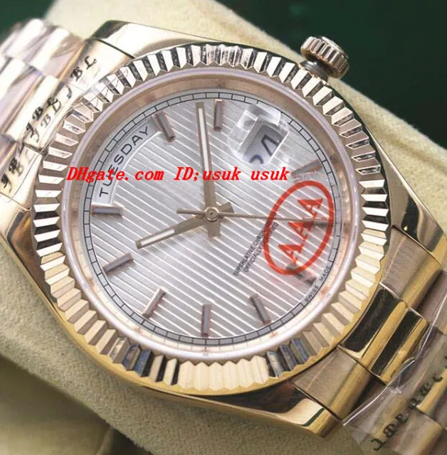 ラグジュアリーウォッチ新しいローズゴールドステンレススチールブレスレット40mm 228235ストライプダイヤル自動ファッションメンズウォッチの腕時計
