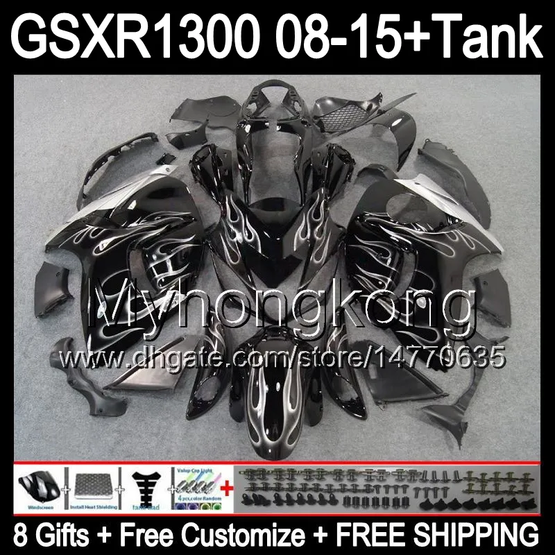 Suzuki Hayabusa GSXR1300 2008 2009 2010 2010 년 14MY16 실버 화염 GSXR-1300 GSX R1300 GSXR 1300 2012 2013 2014 2015 블랙 페어링