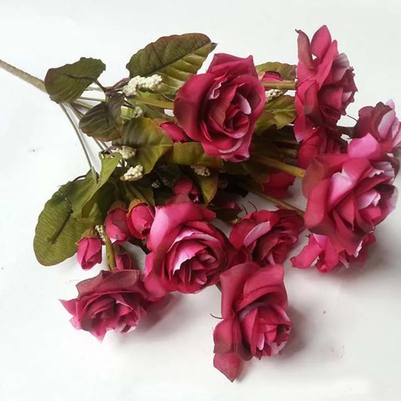 Rose bukett arrangemang bukett singel rose party silke blommor hantverk dekoration blommor dekoration för bröllop röd blomma bukett