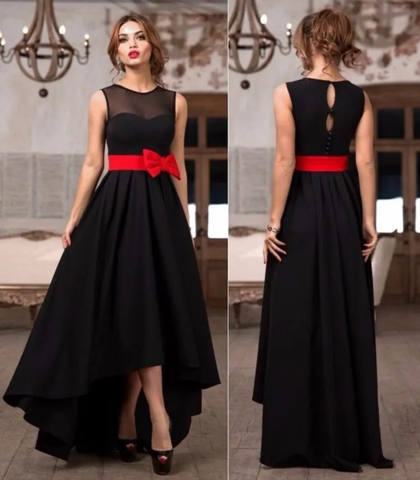 Потрясающие черные платья для невесты Hi-Lo с красным бантом дешевые свадебные платья выпускного вечера vestido de festa на заказ на заказ платье невесты