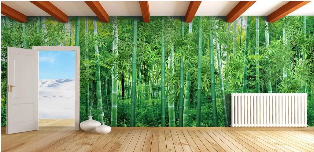 3D -rum Bunken Custom Mural Po Panoramic Natural Scenery Bamboo Forest Landscape Painting 3D Wall Murals Wallpaper för väggar 2870823