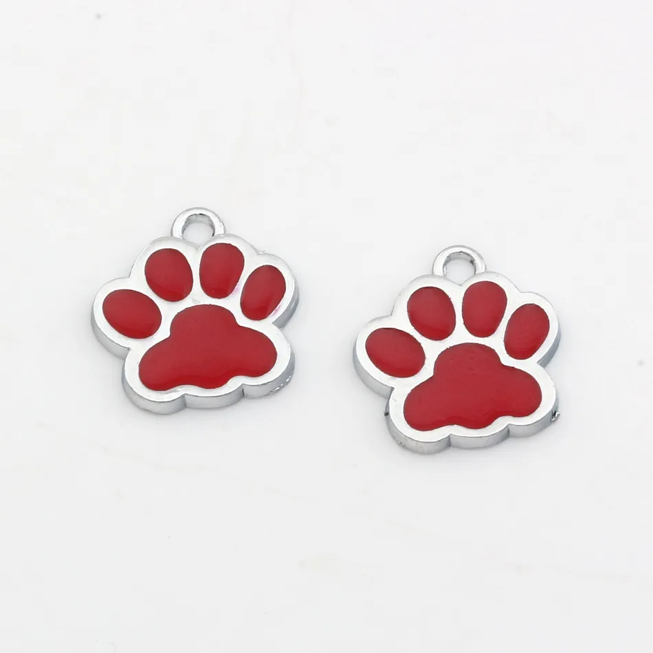 mixed Enamel zinc Alloy Paw Print Charms Pendants For Jewelry Making Bracelet Necklace DIY Accessories 17x17.5mm 