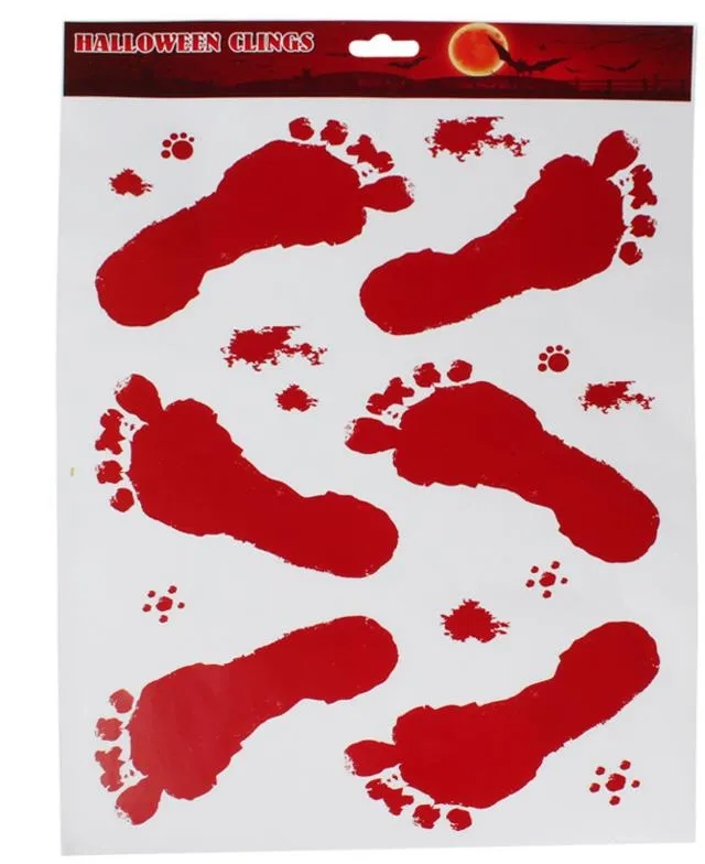 Halloween Window Wall Car Blood Stickers Decoration Scary Bloody Foot Handprints Party Dripping Blood Decal festive supplies