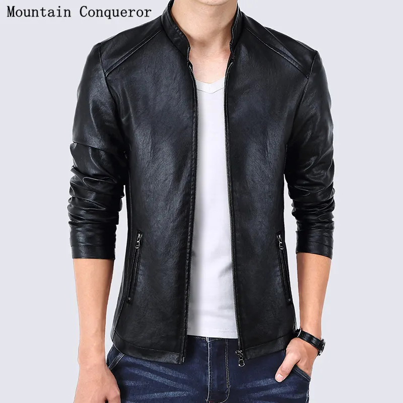 Wholesale Mountain Conqueror Spring Men Bomber Jacket Men Leather Jackets Fashion Men Coats Homme Jacket Jaqueta Masculina Clothing