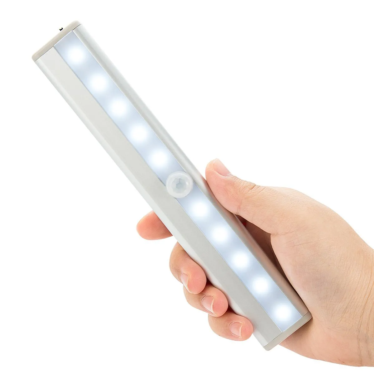 Barre lumineuse LED avec capteur Rechargeable USB, 10 lumières sans fil, détection de mouvement PIR, nuit murale, avec adhésif partout dans la garde-robe