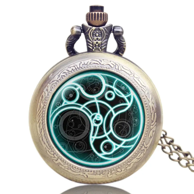 Großhandel-Bronze Who theme Täter-Uhr mit Halskettenkette für Männer und Frauen altes antikes Geschenk