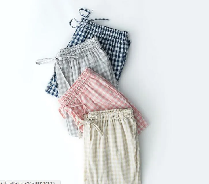 Camada única de calças domésticas de algodão lavado para dormir pijamas de lazer xadrez confortáveis calças de pijamas respiráveis para w227k