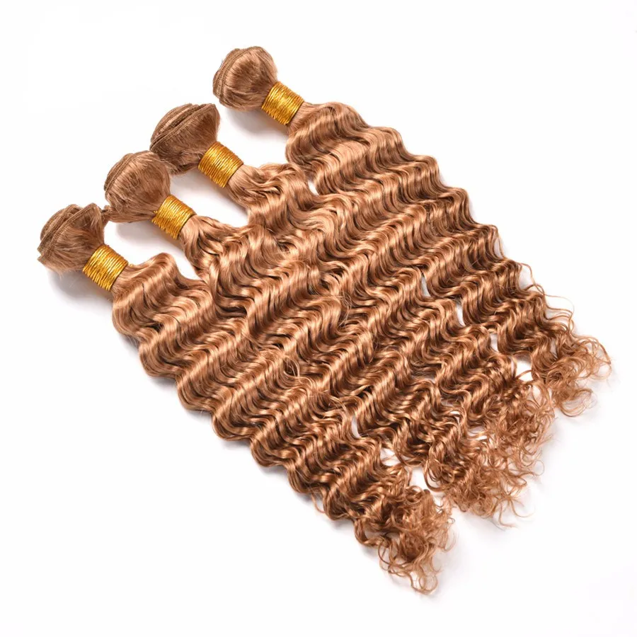 Brasilianische Jungfrau-Haar-tiefe Wellen-Haar-Bündel # 27 reine Farben-Honig-blonde tiefe lockige Webart-Haar-Erweiterungen für schwarze Frau