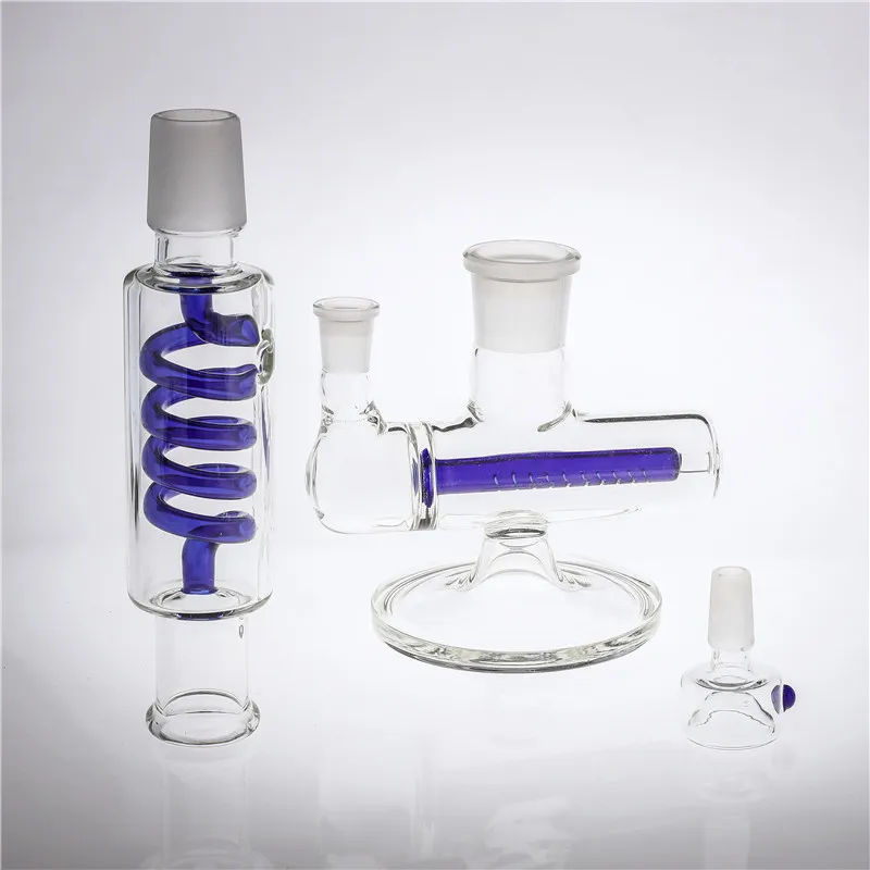 Bong in vetro Giunto da 12 pollici 14,4 mm Parte staccabile Inline Perc Base spessa Recyler Oil Rigs BLU VERDE Pipa ad acqua in vetro