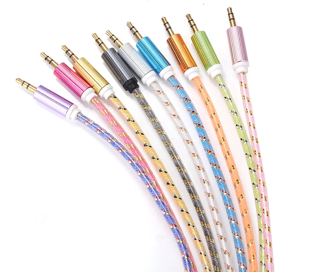 1m 3.5mm stereo audio kabel AUX Pleciony Tkaniny tkaniny Drut Pomocniczy sznury Jack M / M Ołów do iPhone 5 6 6 S Plus Telefon komórkowy 300 sztuk