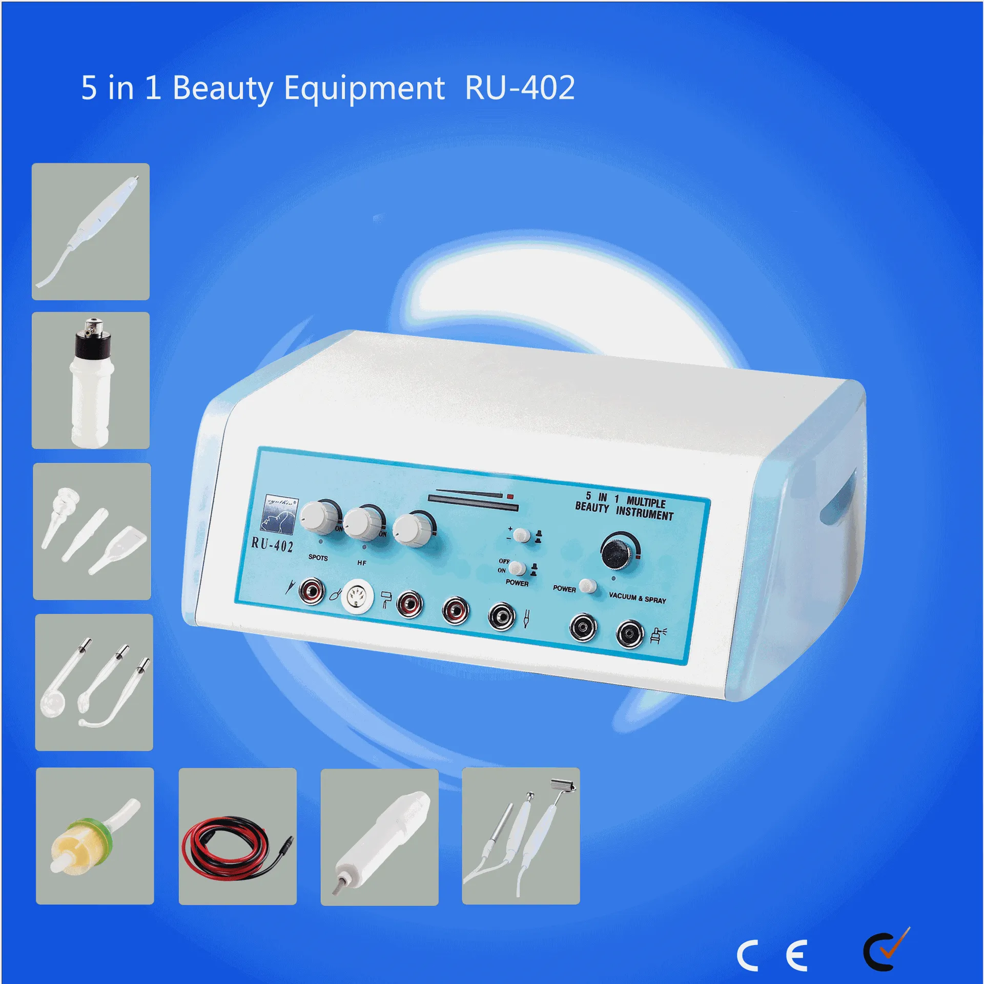 RU 402 Facial Machine High Frequency Ozone Machine Galvanic Probes High