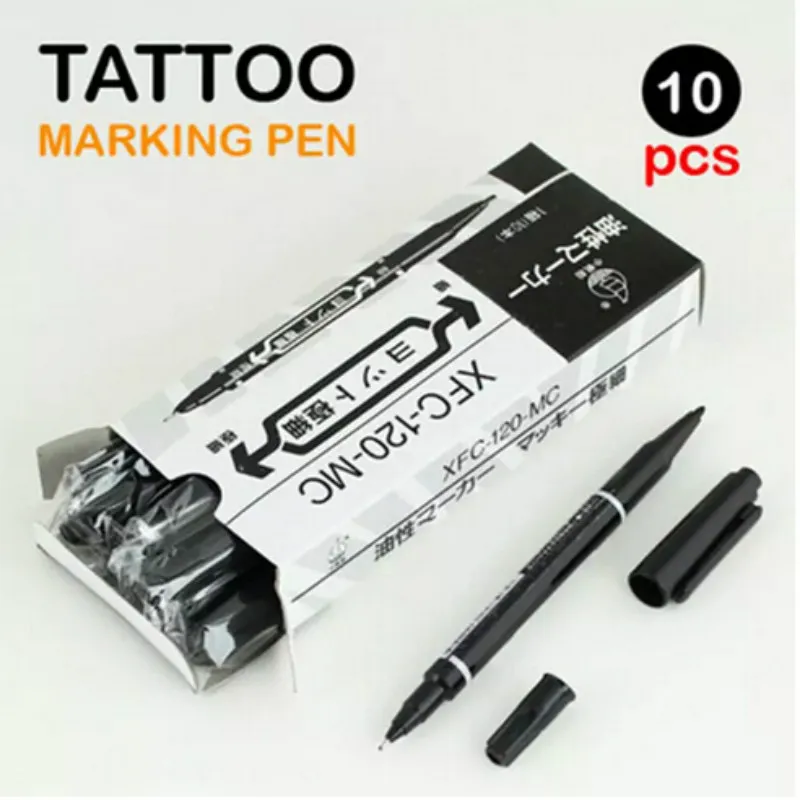 10 PCS Assorties Stylo De Transfert De Tatouage Noir Double Tatouage Peau Marqueur Stylo Fourniture De Tatouage Pour Le Maquillage Permanent livraison gratuite