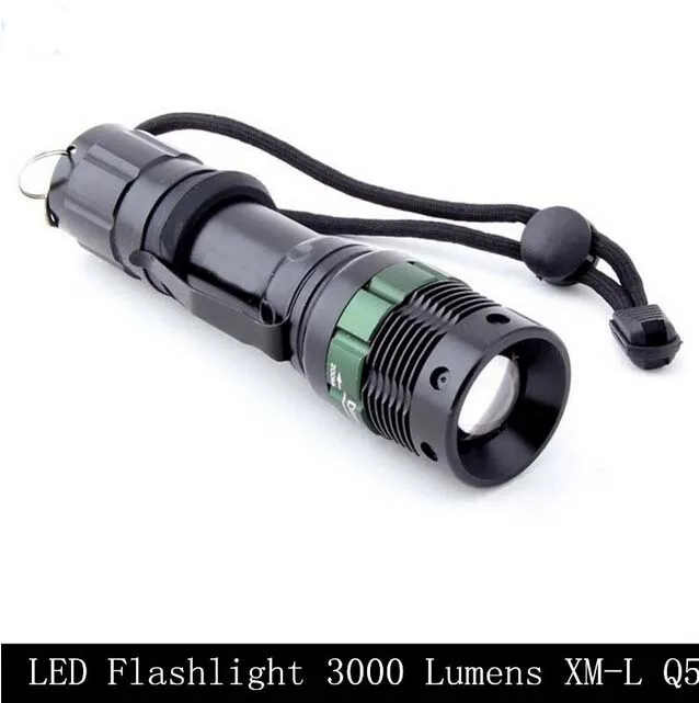 DHL LED Zaklamp 2000 Lumen Waterdichte Zoomable XML Q5 Lamp Light Torch door 18650 Oplaadbare batterij voor Ourdoor