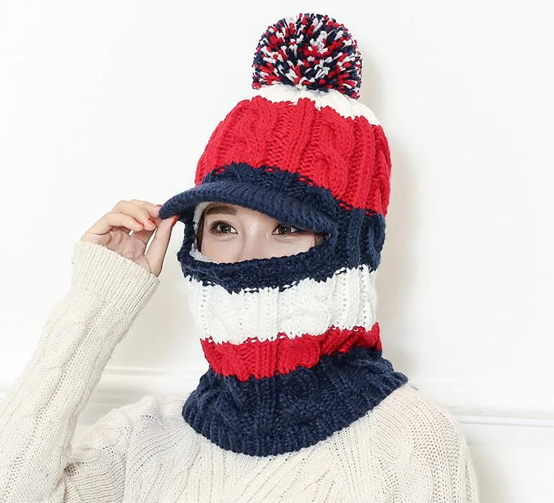 2017 gorro de lana tejido de Invierno para mujer, gorro para exteriores, gorro para ciclismo, gorro para el frío, capucha de viento cálida, gorro con protección para la oreja para esquí para mujer