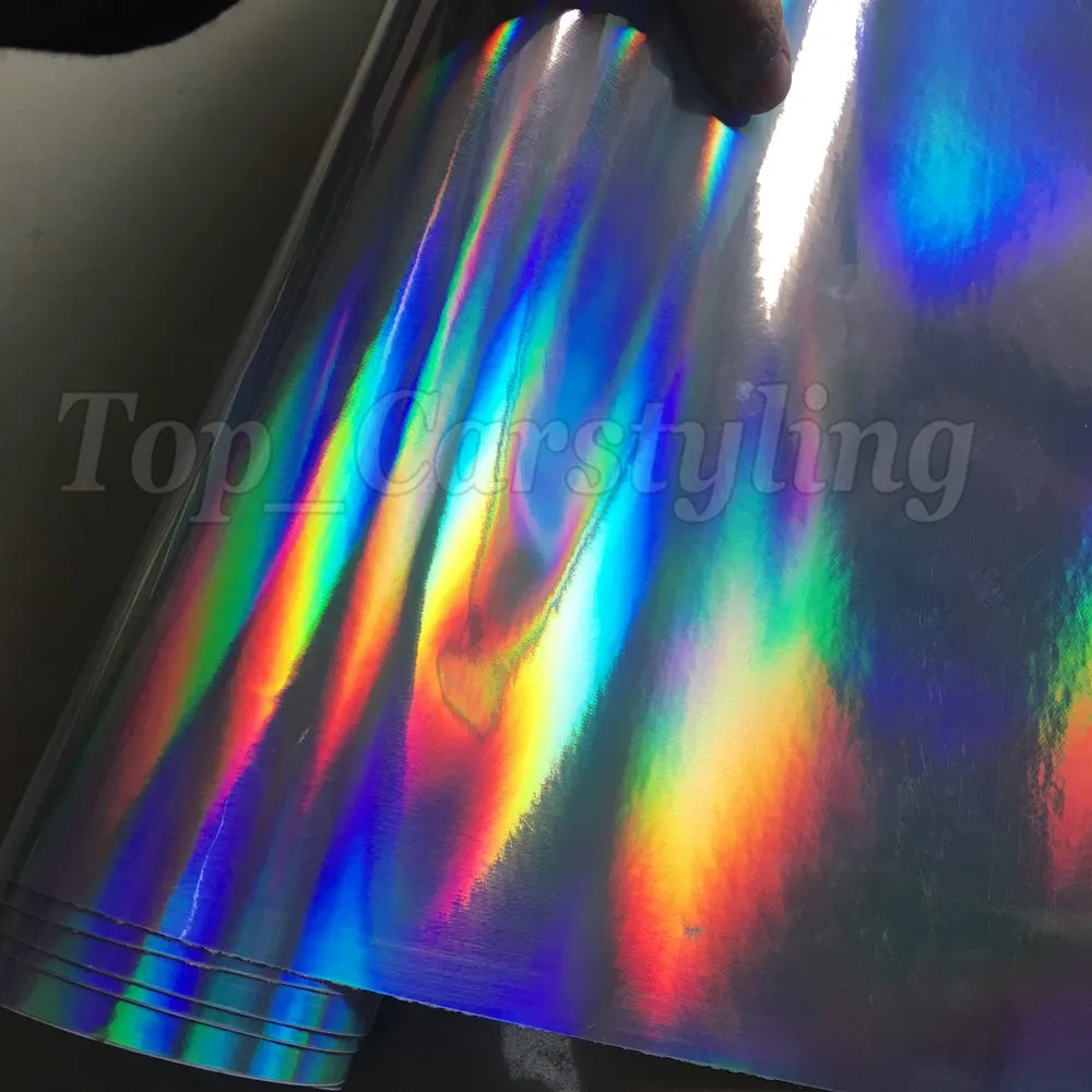 1.52x20m prata preto holográfico laser cromado iridescente filme de vinil envoltório de carro com ar livre/2 cores disponíveis folha de envoltório gráfico