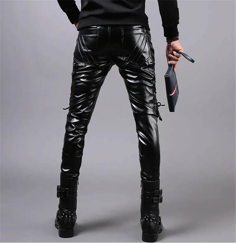 New Winter Mens Skinny Biker Leather Pants Fashionable Faux Leather Weise Leather  Trousers For Stage And Club Wear Q2634265O From Zlzol, $47.73