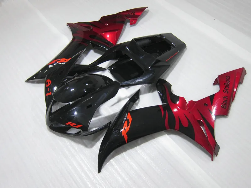 custom paint bodywork for YAMAHA 2002 2003 YZF-R1 black red flames fairings kit YZFR1 YZF R1 YZF1000 02 03 RT60