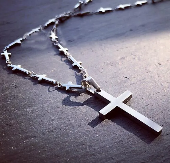 Silver Stainless Steel women Mens fashion Polished shiny strong cross chain necklace with cross pendant 18-28 inch