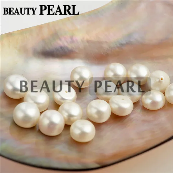 Atacado botão branco água doce pérolas soltas Beads pérolas cultivadas Plano Atrás meia perfurados Cabochons 9-10mm