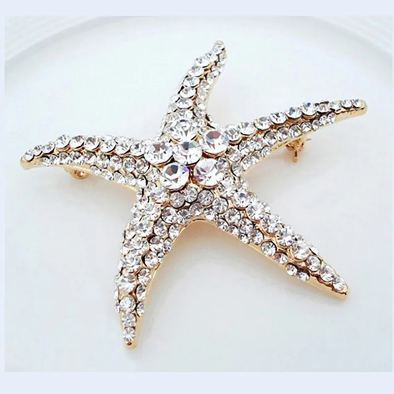 Topkwaliteit Shiny Crystal Rhinestone Starfish Broche Voor Vrouwen Meisje Gift Bruiloft Bruid Broches Sieraden Groothandel Xmas Geschenken