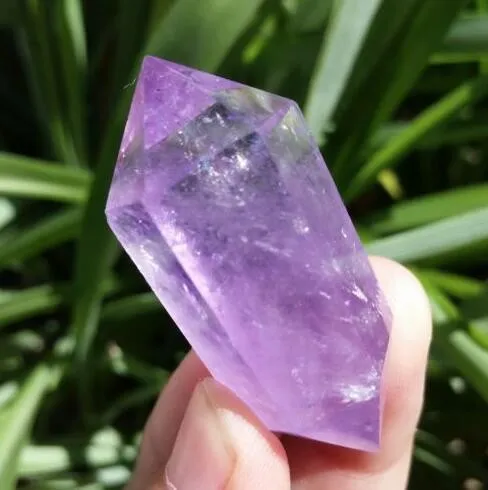 5 Stück lila Edelsteinspitze, natürlicher Amethyst-Kristall, Quarz, kleiner doppelter spitzer Zauberstab für Geschenkheilung