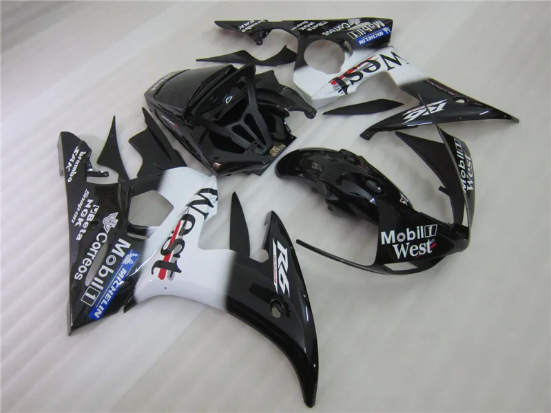 Gratis 7 gåvor Fairing Kit för Yamaha YZF R6 03 04 05 Vit Svart Fairings Set YZF R6 2003 2004 2005 OT36