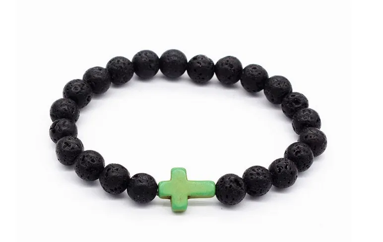 Kreuz türkisfarbene Perlen-Handkette, buddhistische Perlenkette, Yoga-Armband