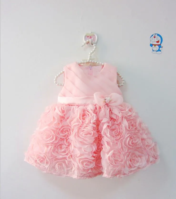 Partihandel- 2016 sommar baby klänning blomma flicka spädbarn klänningar spets prinsessa kläder bow småbarn fest bröllop klänning nyfödd födelsedag klänning