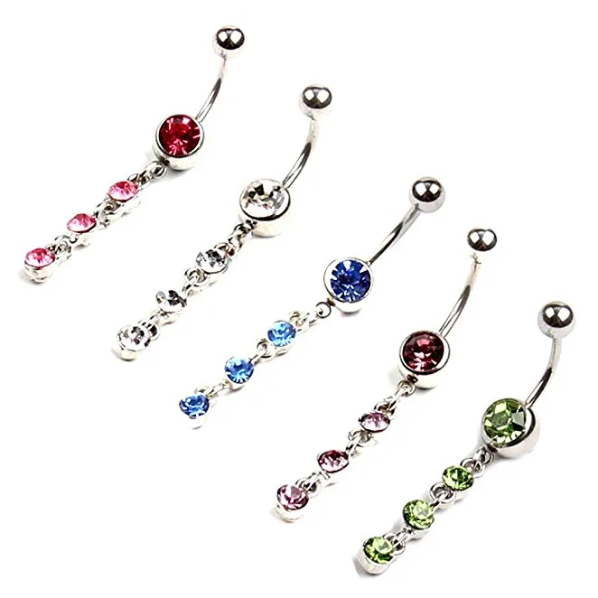 Gratis frakt Hot New Jeweled Belly Button Rings Surgical Steel 5 olika färger CZ Navel Rings HJ102