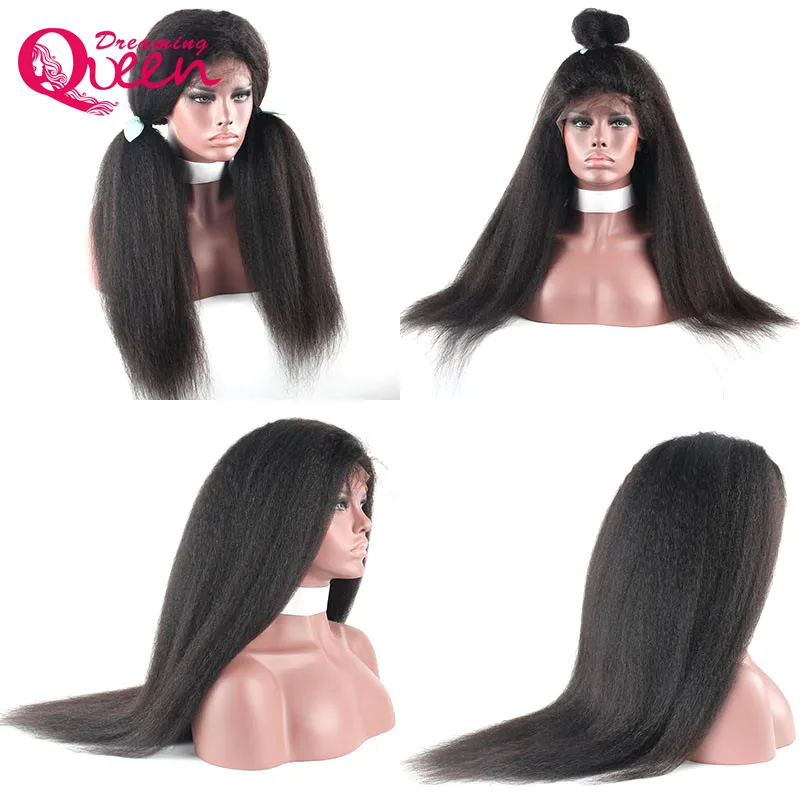 Kinky Straight Glueless Lace Front Wigs för svarta kvinnor med baby hår Virgin Mänskliga Hår Italienska Yaki Paryk Blekt Knots