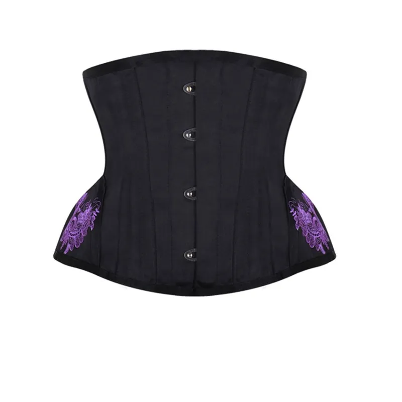 Corset d'apprivoisement à la taille sous le buste à 12 os en acier avec panneau de hanche brodé en brocart contrasté et ourlet incurvé pour femme