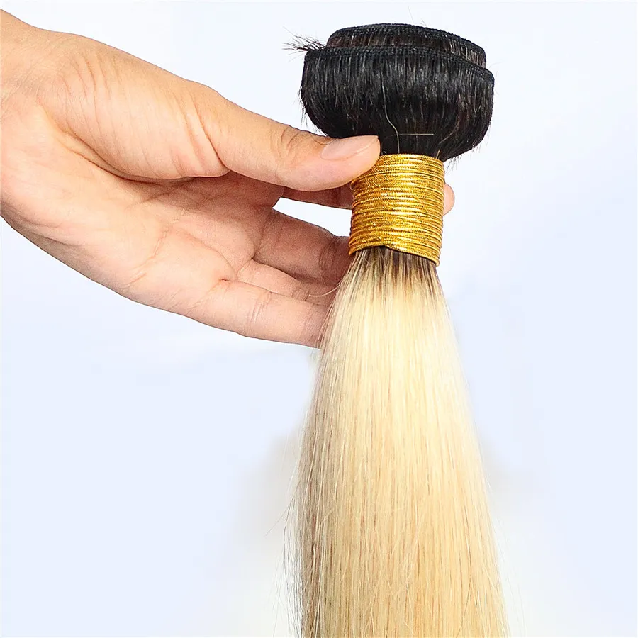 Wholesale Brazilian Remy Human Hair Bundles Straight 1B/ 613 Only Ombre Blonde Hair Weft Extensions 