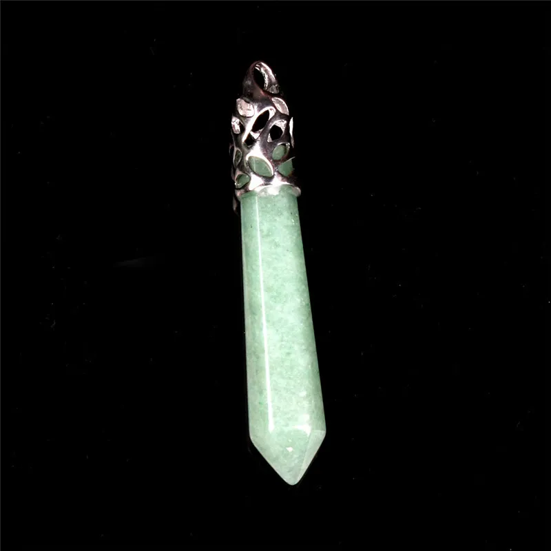 녹색 Aventurine 옥 필러 돌 목걸이 자연 크리스탈 육각형 보석 Amazonite 치유 포인트 번영 자신감 마녀 목걸이