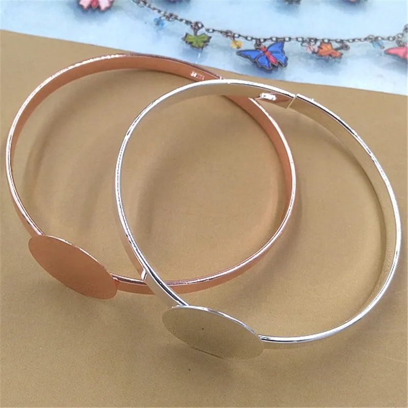10pcs/Lot Fit 20mm 2 Colors Cabochon Adjustable Round Pad Bezel Brass Cuff Bangle Accessories Blank Bracelet Base For Jewelry