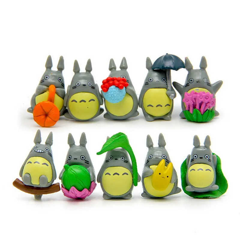 10 sztuk / zestaw Cartoon Totoro Miniatury Ogrodowe Dekoracje Żywica Ser Kot Anime Mini Figurki DIY Dom Wróżki Ogród Dekoracji Terrarium Micro Krajobraz