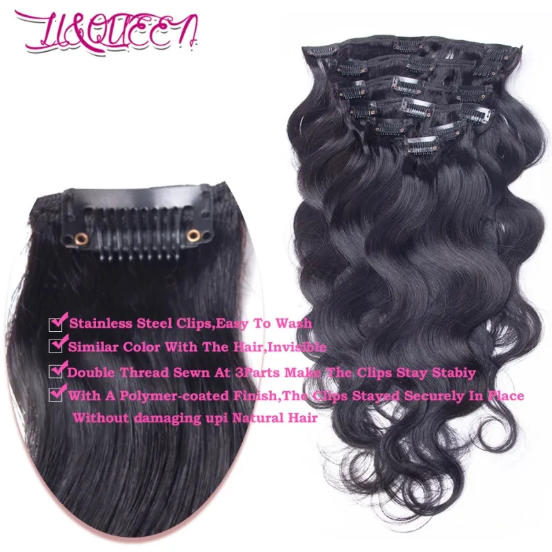 Peruvian Human Hair Clip In Hair Extensions Natural Black Beauty Body Wave Unprocessed 1228 Inches Hair84028879863765