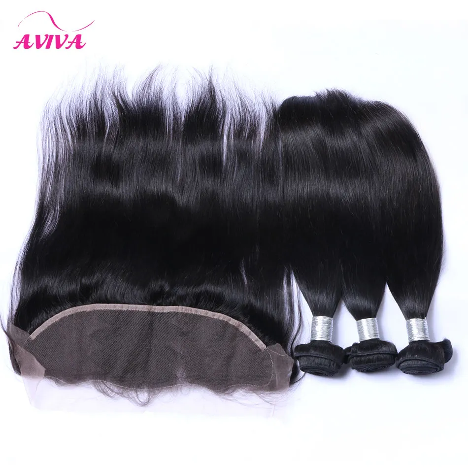 Ear to Ear Lace Frontal Closures With 3 Bundles Virgin Brazilian Straight Hair 8A Grade Peruvian Indian Malaysian Human Hair Weaves Closure