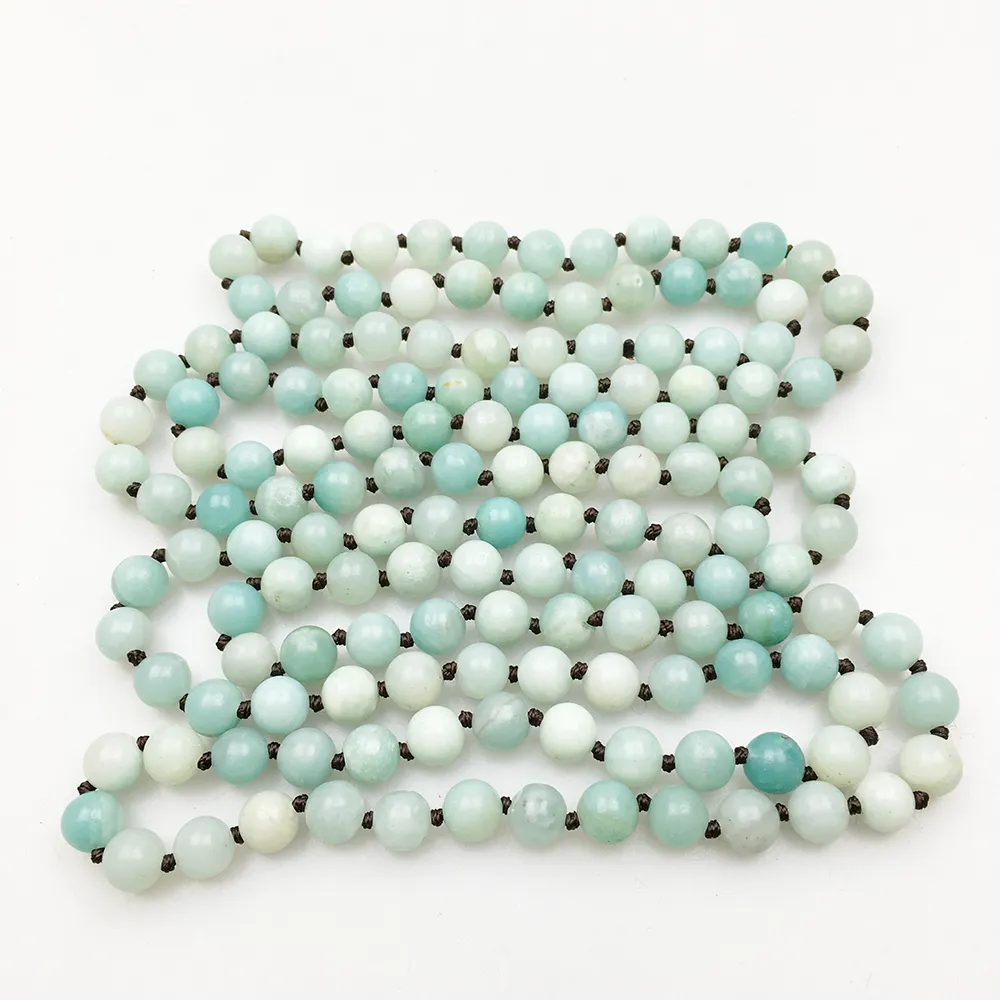 ST0346 Haute Qualité AB + Amazonite Collier 60 pouce Noué Naturel Pierre Collier De Mode Bijoux De Yoga Meilleur Cadeau Pour Elle