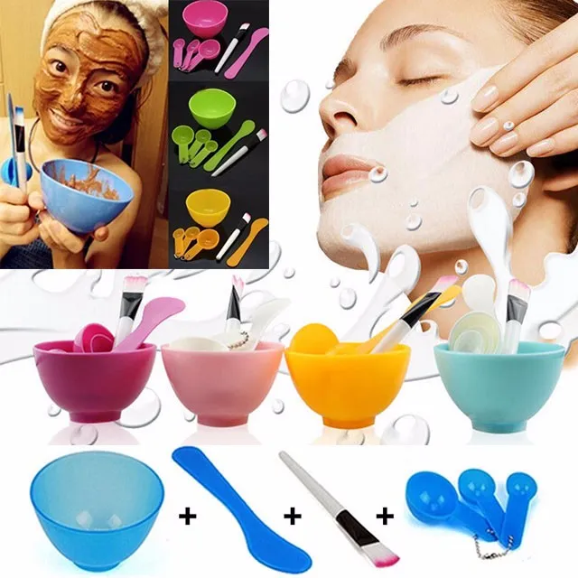 Partihandel-6 In1 Nya Kvinnor Ladies Makeup Beauty DIY Facial Face Mask Bowl Borste Spoon Stick Tools Set Tools Gratis frakt