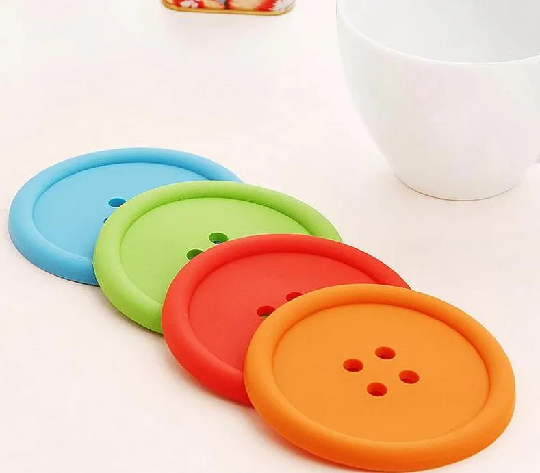 Round Silicone Coasters Button Coasters Cup Mat Hem Dricka Placemat Bordskasse Koppar Kuddar 5 färger