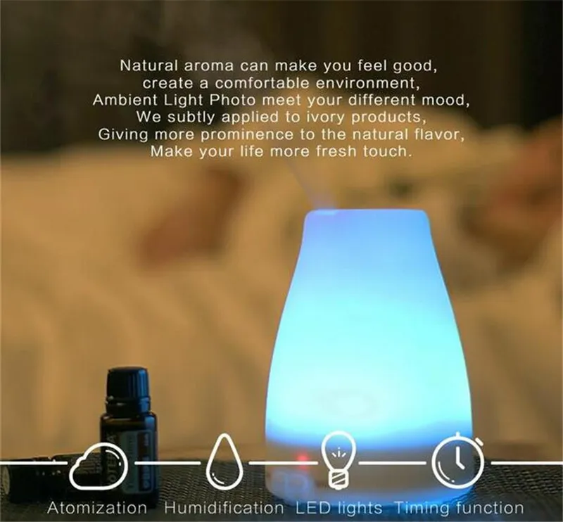 Nieuwe hoge kwaliteit 100 ml 7 kleur LED-luchtbevochtiger diffuser voor aromatherapie ultrasone essentiële olie DHL