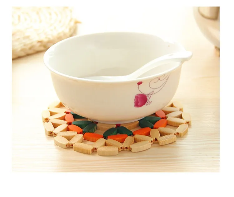 Flower color Bamboo bowl Mat Table Circular Hollow Kitchen Pot Mat Anti Scald Cup Bowl Mat Kitchen Accessories IA562