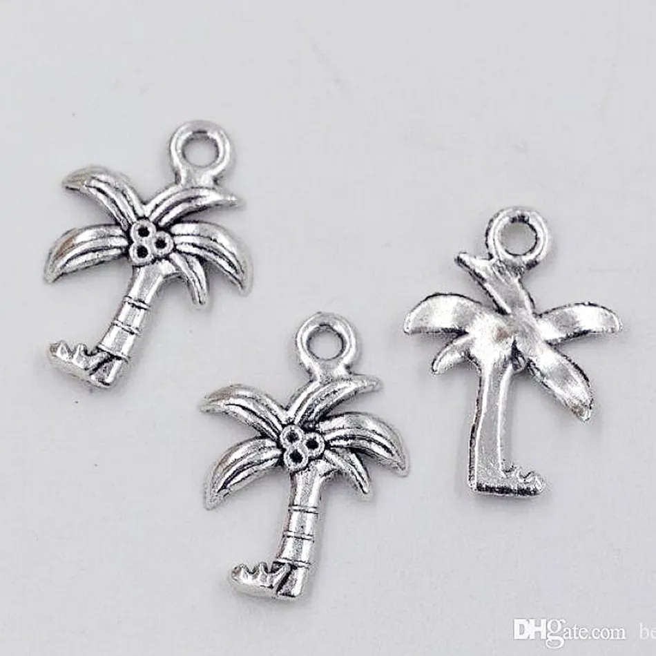 Coconut Palm Tree Charms Hangers voor Sieraden Maken, Oorbellen, Ketting en Armband 15x22mm antiek zilver 100 stks