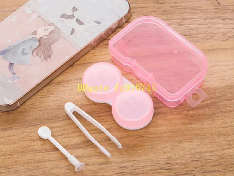 500psetsPlastic Companion box with Hanging hole contact lens box Eyeglasses Case Dressing case With tweezers & stick 4 in 1