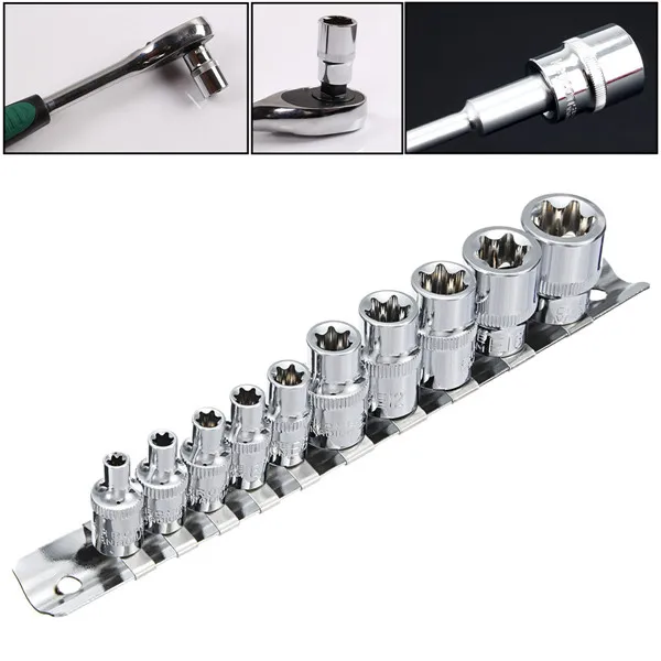 Juego de Llaves de vaso TORX Hembra 1/4 de E4 a E18 10 PIEZAS