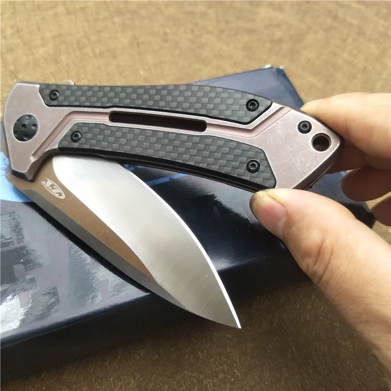 Zero Tolerance 0801CF Folding Knife Ball Bearing Flipper Pocket Knife D2 Blade Steel Handle Utility Outdoor Camping Knife