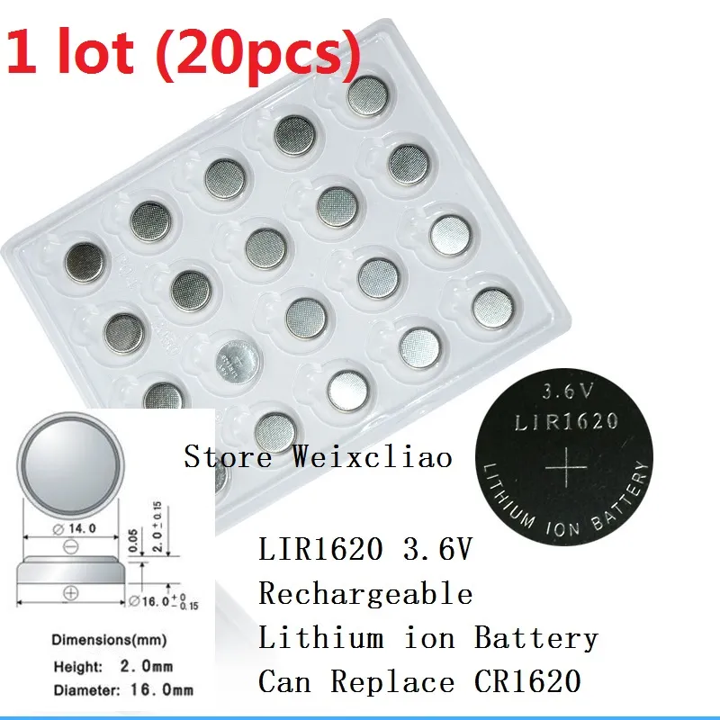 1 LIR1620 3.6V Lithium Li Ion Rechargeable Button Cell Battery 1620 3.6