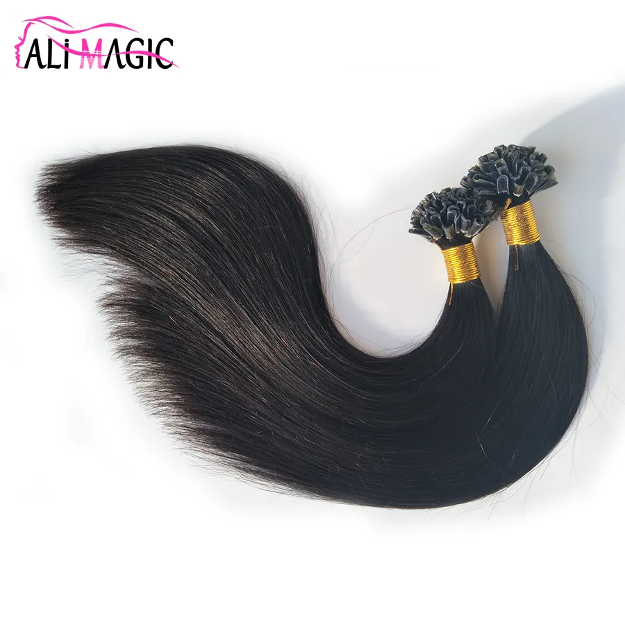 H￶gkvalitativ u Tip Human Hair Extensions U Tipped Hair Natural Color Straight Keratin Remy Brazilian Hair Ali Magic Factory Outlet