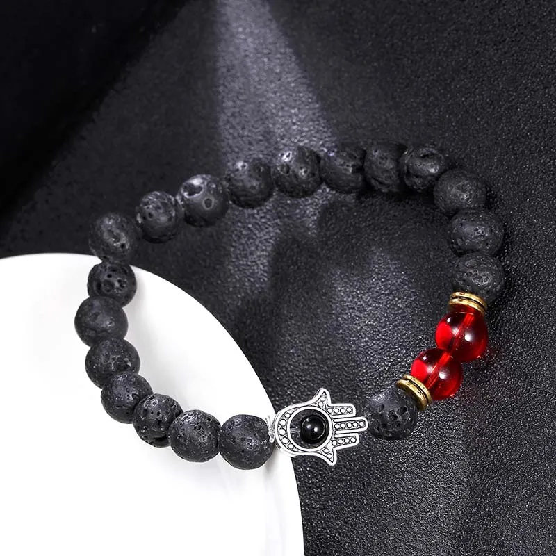 En gros Naturel Noir Pierre De Lave Perles Bracelets Pour Les Femmes 7 Reiki Chakras Perlé Yoga Balance Bracelet Avec Main Charm Bijoux À La Main